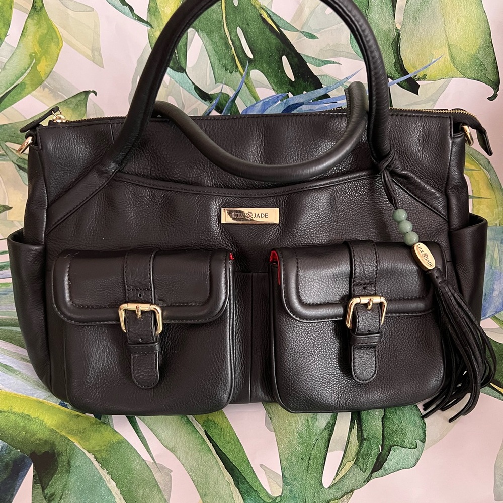Lily Jade Elizabeth in Black/Red diaper bag with Red insert and changing pad